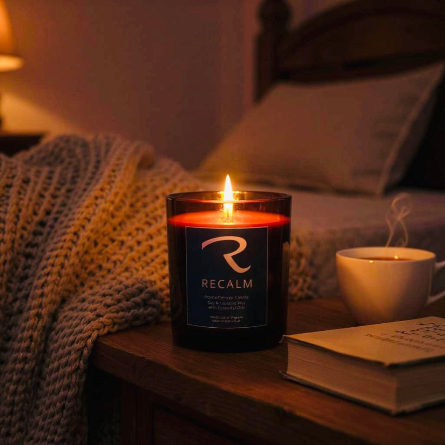 Aromatherapy Candle, Handmade in UK, Independent Wellbeing Company called ReCalm Holistic, Essential Oil Candle, best natural aromatherapy candles