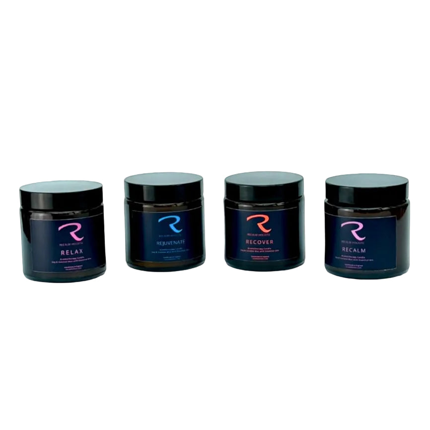 Set of four Aromatherapy Candles by ReCalm Holistic, to Relax, Rejuvenate, Recover and ReCalm
