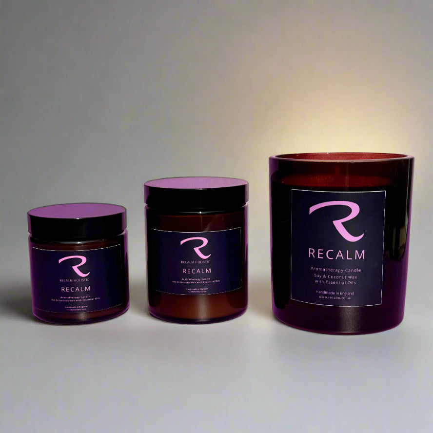 Women's Balance Candles to help balance hormones, in three sizes, amber glass jars, handmade non-toxic candles