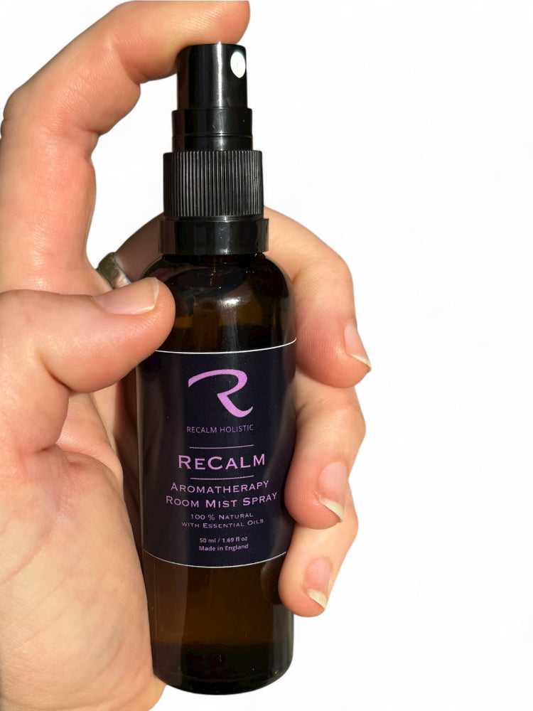 ReCalm Aromatherapy Room Mist Spray - 100% natural - Geranium, Clary Sage and Rosemary - Balancing, Stress Relieving, Spa Blend