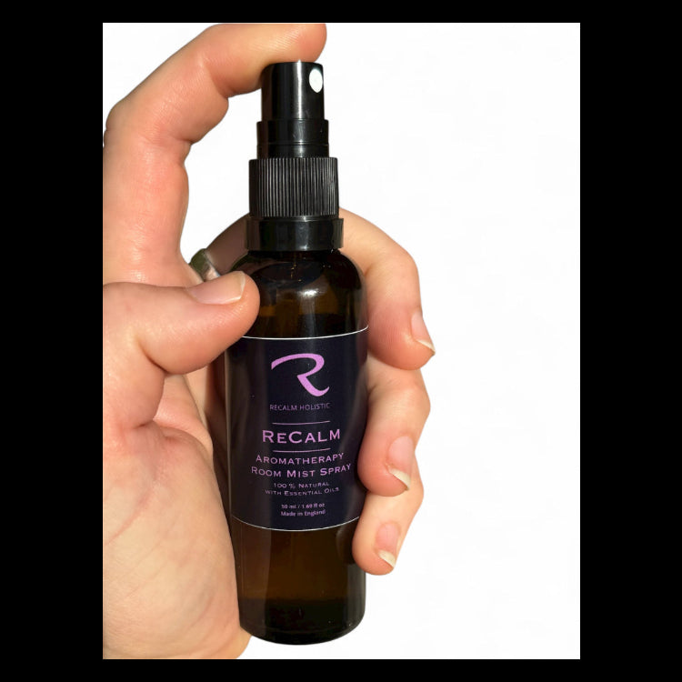 ReCalm Aromatherapy Room Mist Spray - 100% natural - Geranium, Clary Sage and Rosemary - Balancing, Stress Relieving, Spa Blend