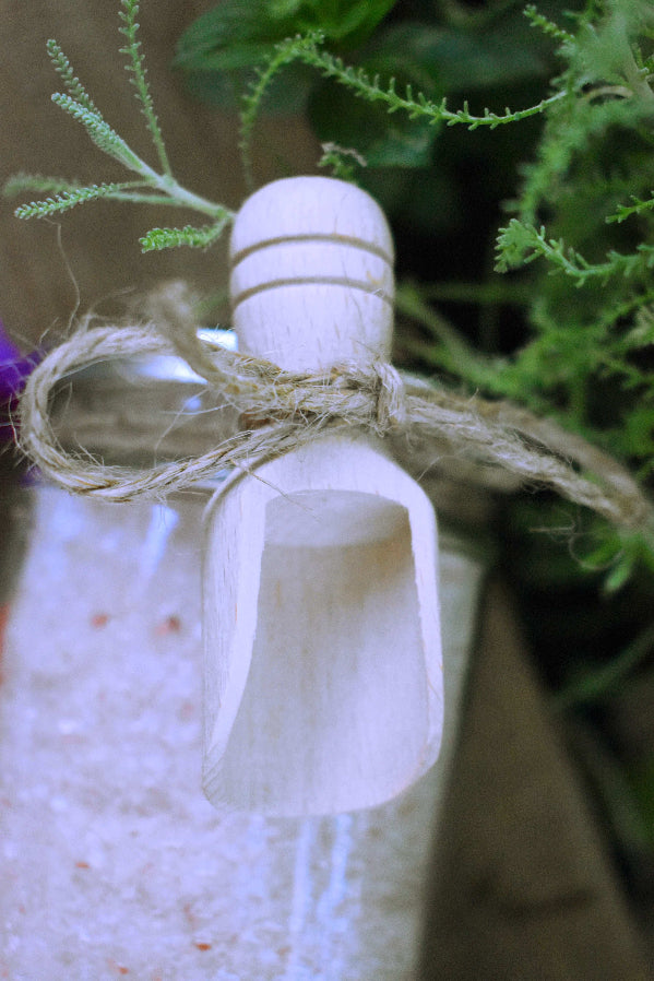 Botanical Bath Salts with cute wooden scoop to use when adding your salts to your bath