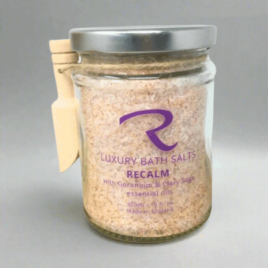 Epsom and himalayan Bath Salts with Stress Reliefing essential oils to ground your senses and boost your mood