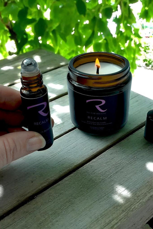 ReCalm your senses with Roll on Aromatherapy Oil for pulse points and matching aromatherapy candle