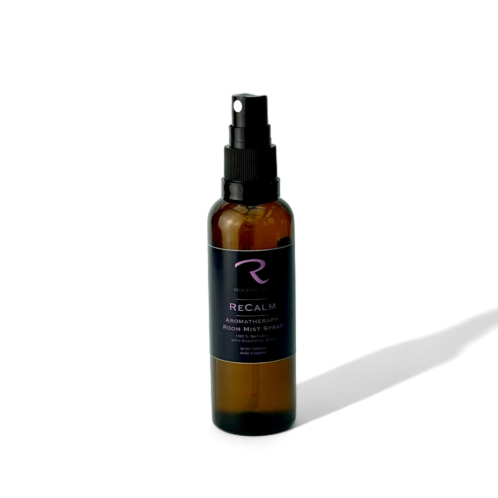 ReCalm Aromatherapy Room Mist Spray in Amber Glass Spray Bottle, 100% Natural Ingredients