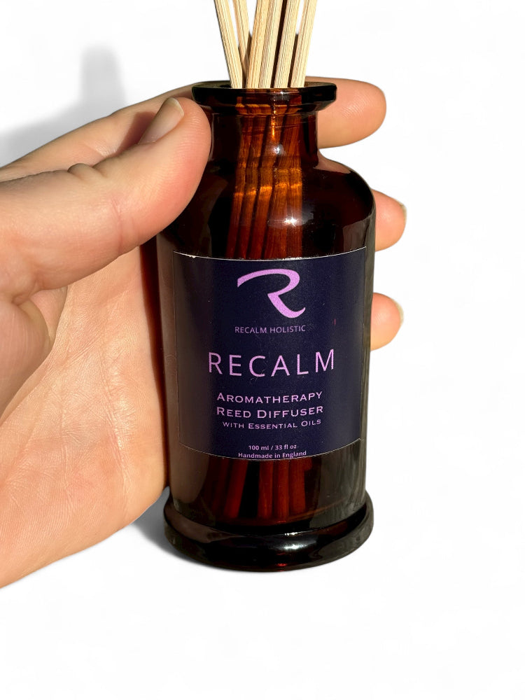 ReCalm Aromatherapy Reed Diffuser with Geranium, Clary Sage and Rosemary with pure essential oils - Balancing Stress Relieving Spa Blend