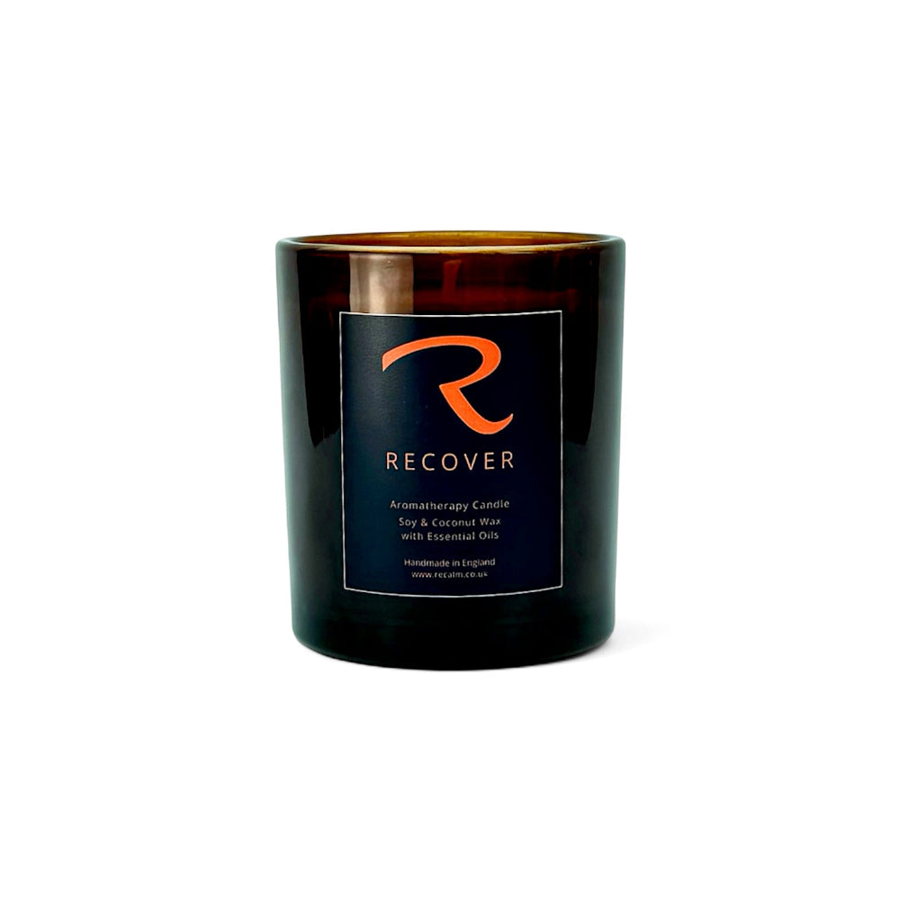 Recover Candle for health and wellbeing, Eucalyptus, Rosemary and Pine, Coconut and Soy Wax for a long slow clean non-toxic burn, the finest candles in the UK are made by ReCalm Holistic