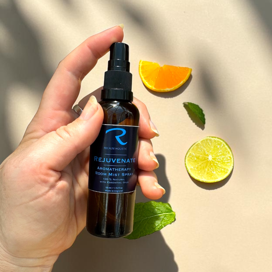 Rejuvenate Room Mist Spray Happy Motivating with pure essential oils of sweet orange, lemon, lime, bergamot, vanilla,