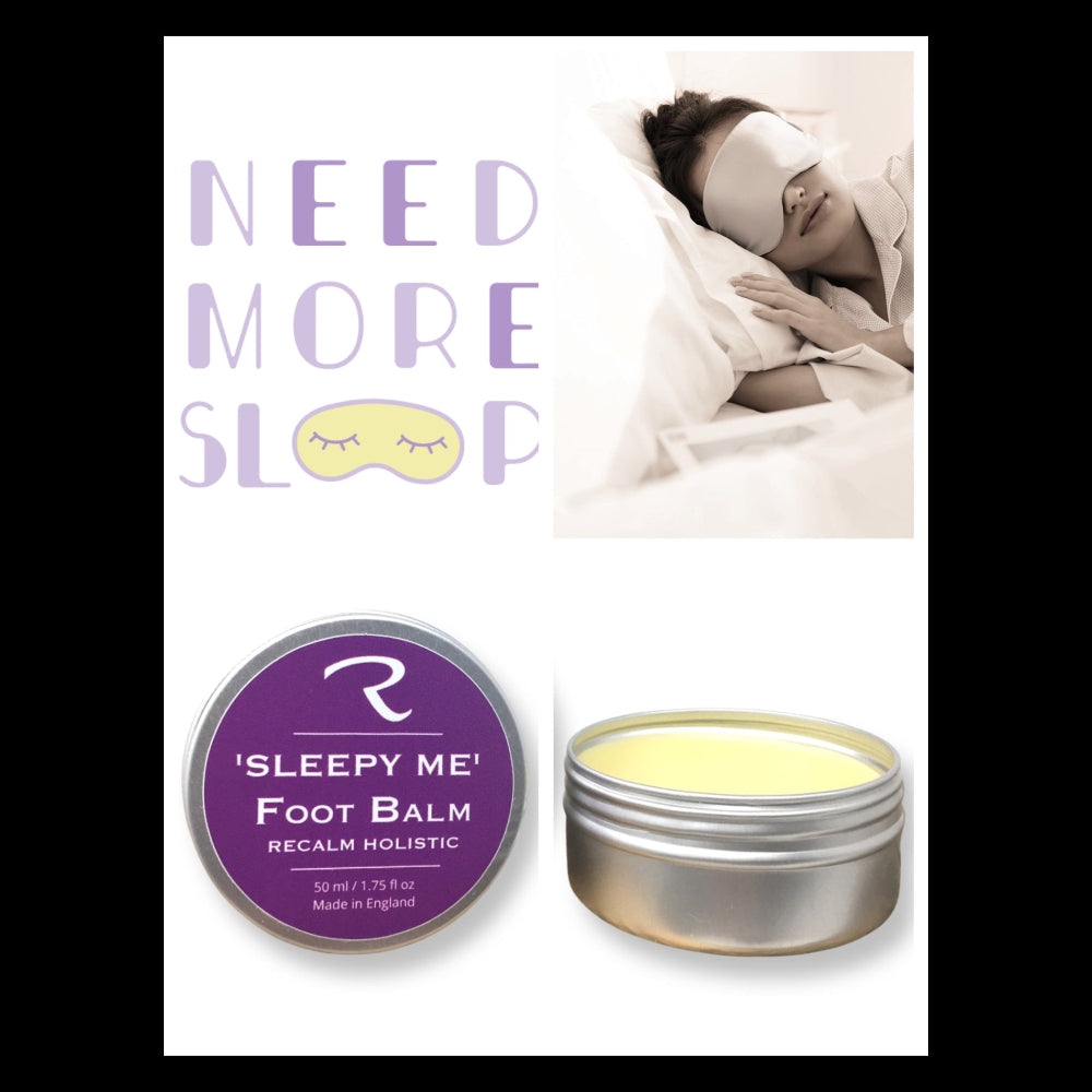 Sleepy me Foot Balm by ReCalm Holistic, apply 1 hour before bedtime by massaging into clean feet focusing on areas of tension, the natural aroma made using the finest natural nourishing ingredients with pure essential oils will encourage you to take deep breaths and increase melatonin into your blood stream, a hormone produced by the pineal gland in response to darkness, it signals the body to prepare for sleep, regulating the circadian rhythm.