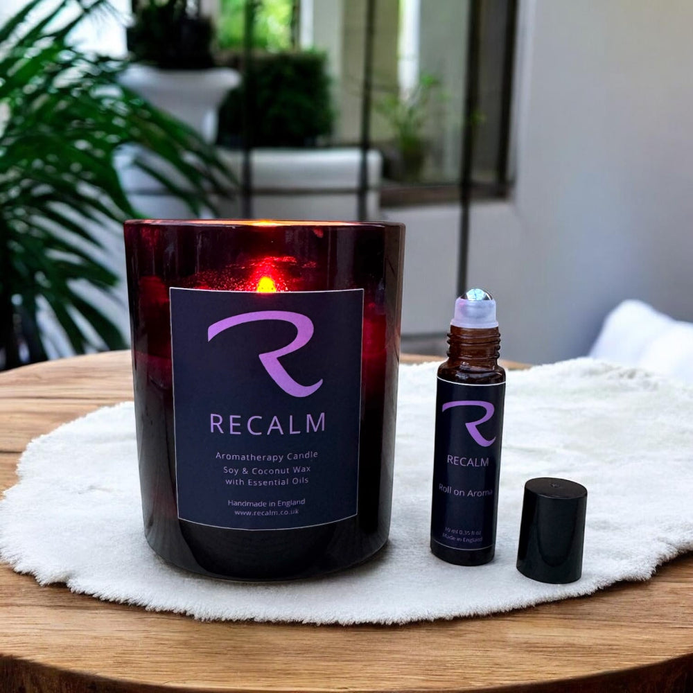 Aromatherapy Candle, ReCalm Blend of Geranium, Clary Sage and Rosemary, Soy and Coconut Oil, Eco Friendly, Pure Essential Oils Candle