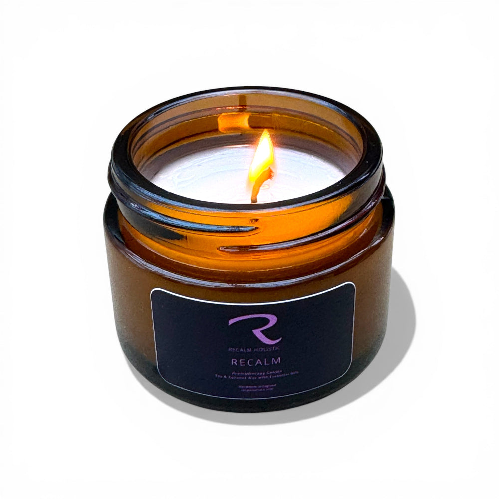 Aromatherapy Candle, ReCalm Blend, Soy Wax Candle with Essential Oils of Geranium, Clary Sage and Rosemary, Travel Size Miniature by ReCalm Holistic