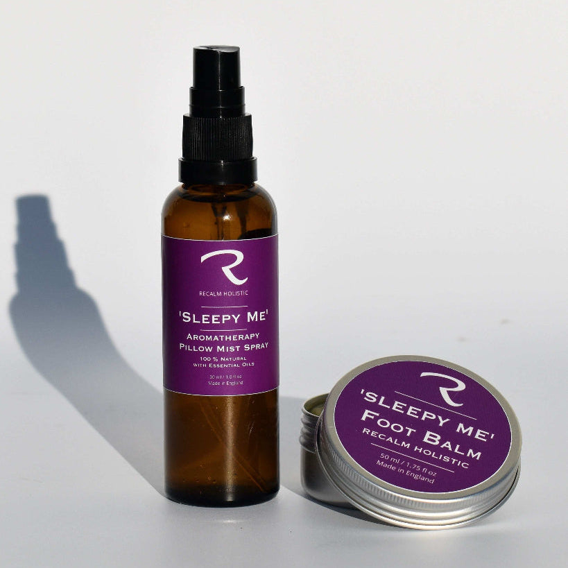 Aromatherapy pillow mist spray and foot balm by ReCalm Holistic to help aid a good nights sleep