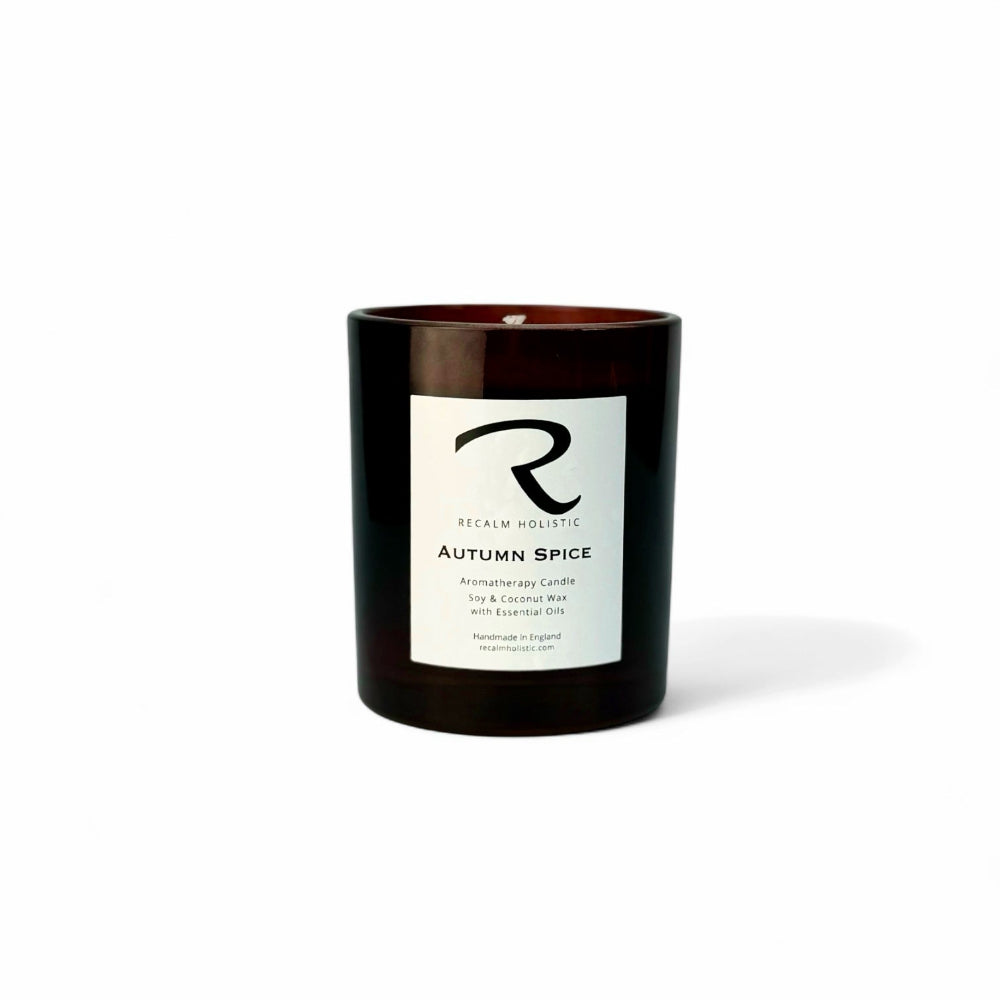 Autumn Spice Candle Aromatherapy Candle with pure essential oils, Spicy Candle, Festive Candle Scent in Large Spa Candle Vessel with Amber Glow when Lit