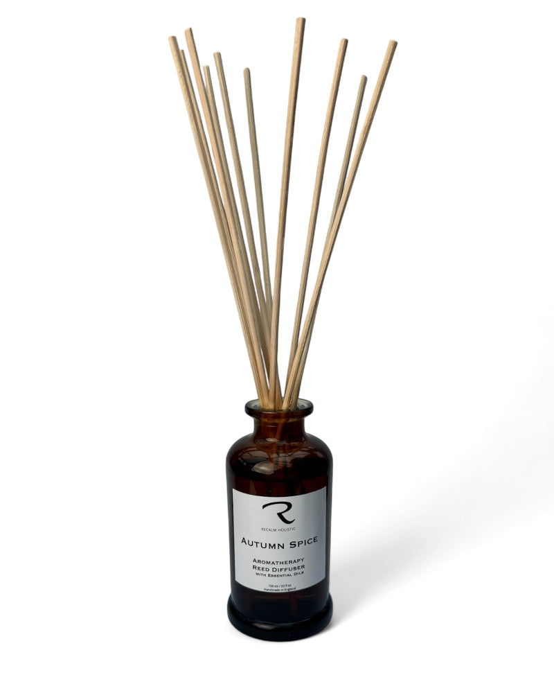 Autumn Spice Reed Diffuser by ReCalm Holistic, 100% Natural Italian Inspired Glass with Reeds for Autumn and Christmas