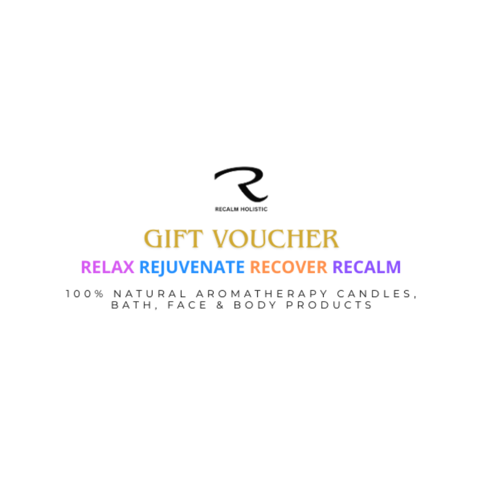 Gift Voucher Relax Rejuvenate Recover and ReCalm, 100% Natural Aromatherapy Candles, Bath, Face and Body products