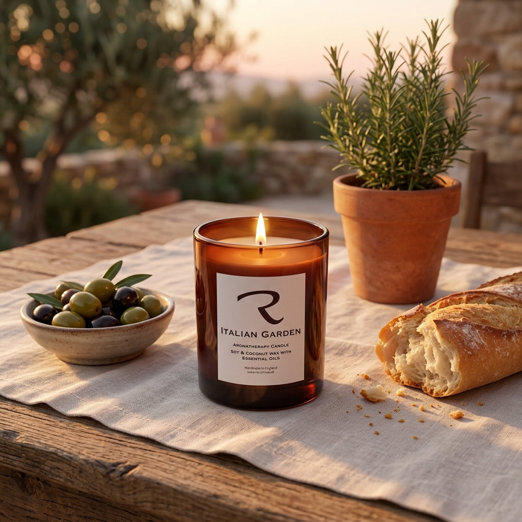 Italian Garden Aromatherapy Candle, herbaceous essential oil candle, non-toxic, inspired by nature, herbaceous garden candle with bay laurel, rosemary, pine, sweet orange and lemon