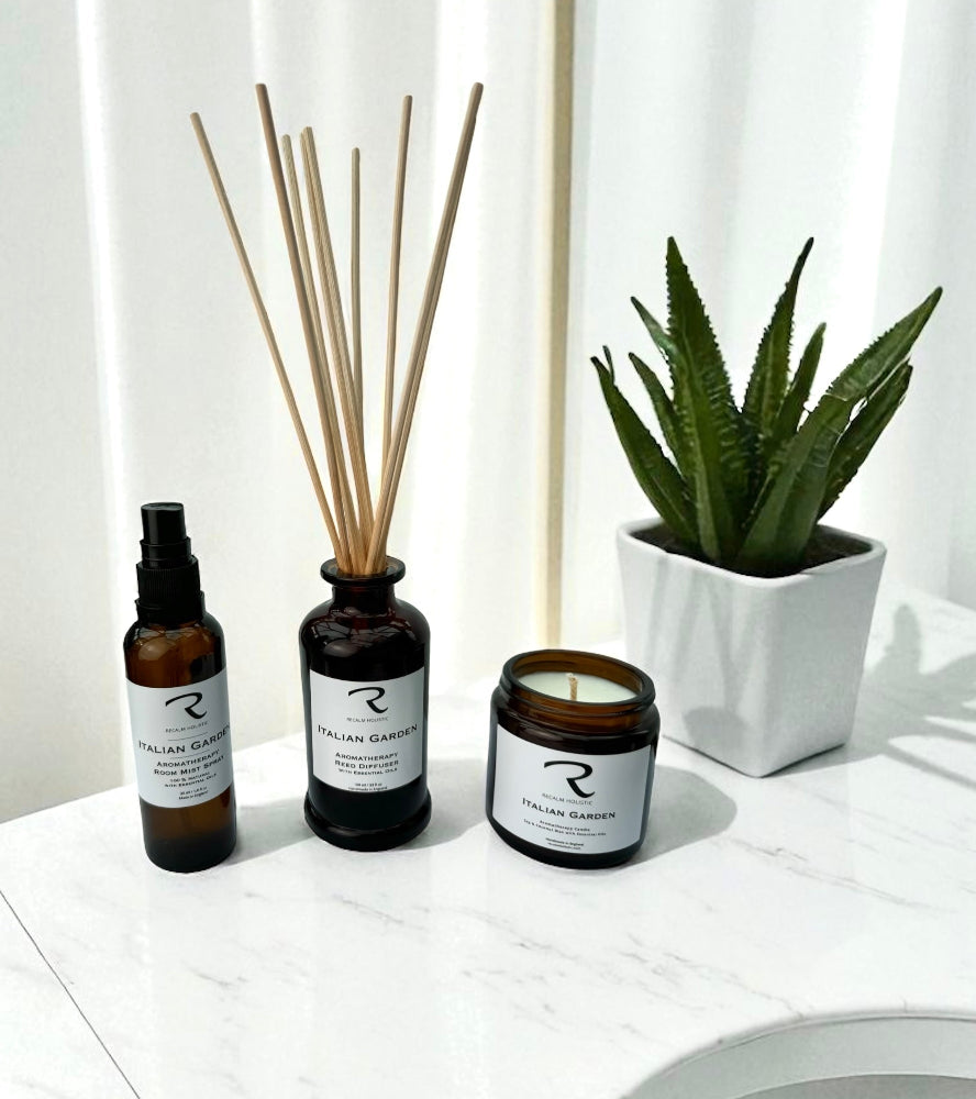 Italian Garden, Matching Gift Set by ReCalm Holistic, Room Mist Spray, Reed Diffuser and Aromatherapy Candle 