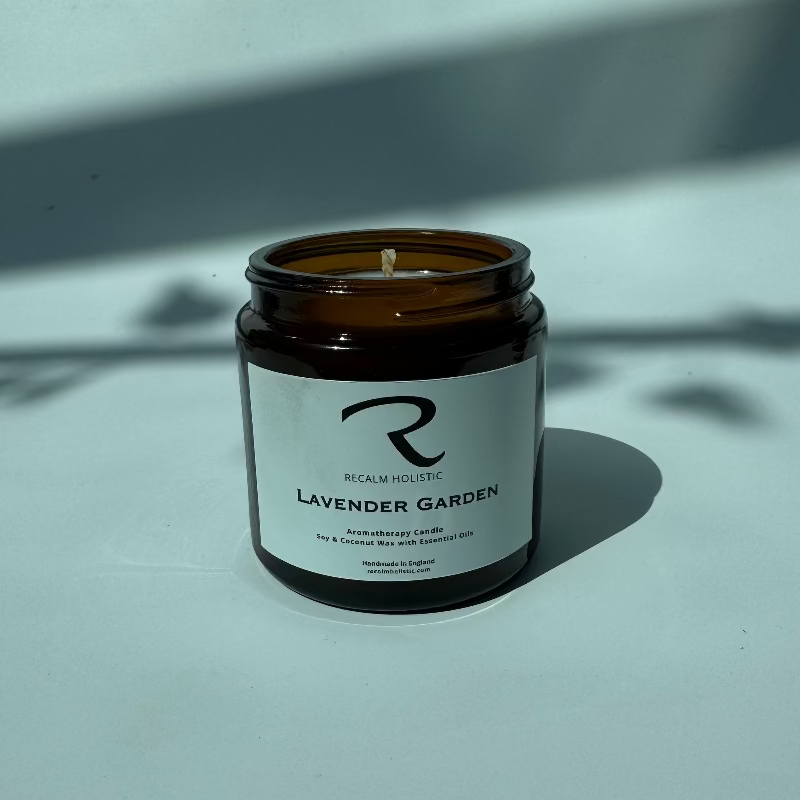 Lavender Garden, Finest Aromatherapy Candles, ReCalm Holistic Handmade with vegan wax of Soy and Coconut and Lavender Essential Oil