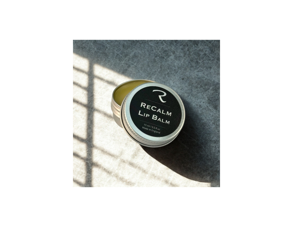 ReCalm Lip Balm, 100% natural ingredients with pure essential oils of delicate orange and lemon for nourishment and protection in little handy screw tin 