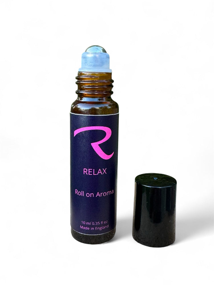 Roll on Aroma, Pulse Points, Relax Blend, Sleep Promoting, Calming Blend for Bedtime, Meditation and anxiety relief, glass roller bottle with steel roller, by ReCalm Holistic