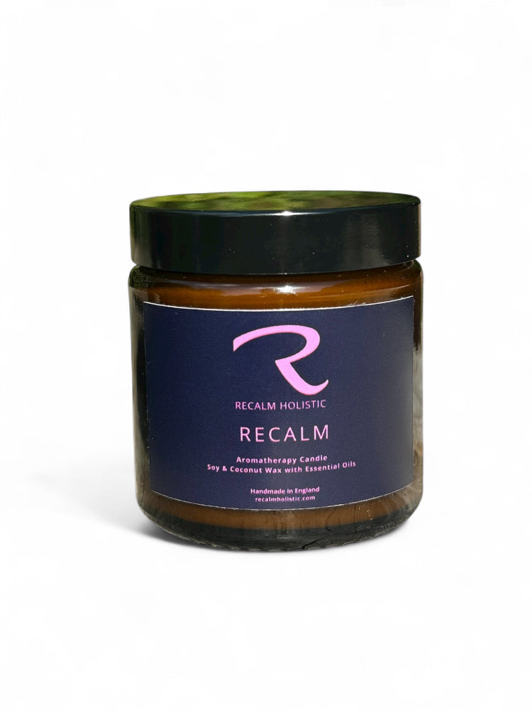 ReCalm Aromatherapy Candle with Geranium, Clary Sage and Rosemary Essential oils, Balancing, Stress Relieving, Spa Blend 