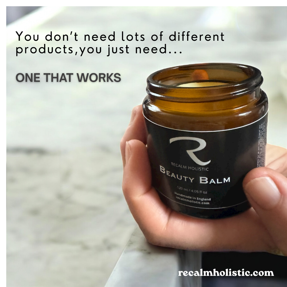 ReCalm Beauty Balm the most sought after balm for all skin types and all ages, it is incredible, who says you need lots of different products, we are here to prove this really is not the case, and we have case studies to prove this.  This ReCalm Beauty Balm is 100% natural and amazing results from all ages from spotty skin to terrible troubled irritated skin.