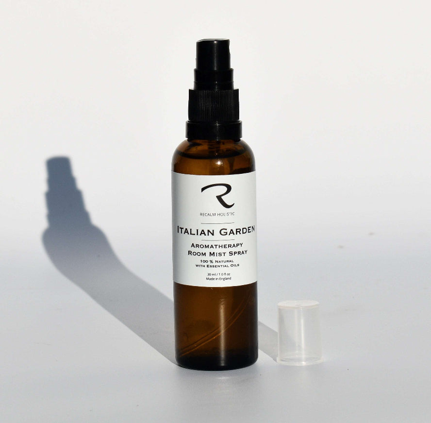 Italian Garden Room Spray Brown glass bottle with a white label on a light gray background