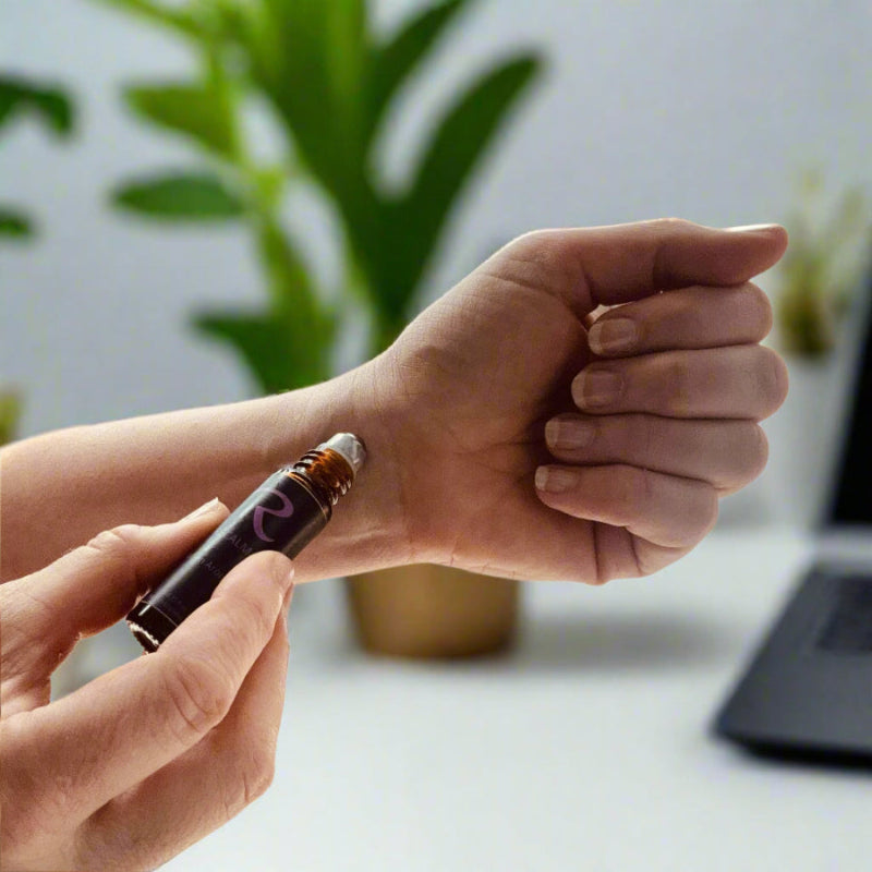 Roll on aromatherapy oil for pulse points:  A mood-boosting blend designed to instantly promote feelings of calm and relaxation