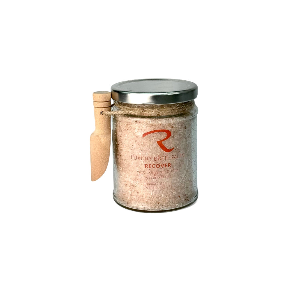 Recover Bath Salts to open up your airways, packed with antioxidants and naturally healing essential oils, with Eucalyptus, Rosemary and Pine by ReCalm Holistic, UK's No 1 Aromatherapy Company that is 100% Natural and Handmade in the UK