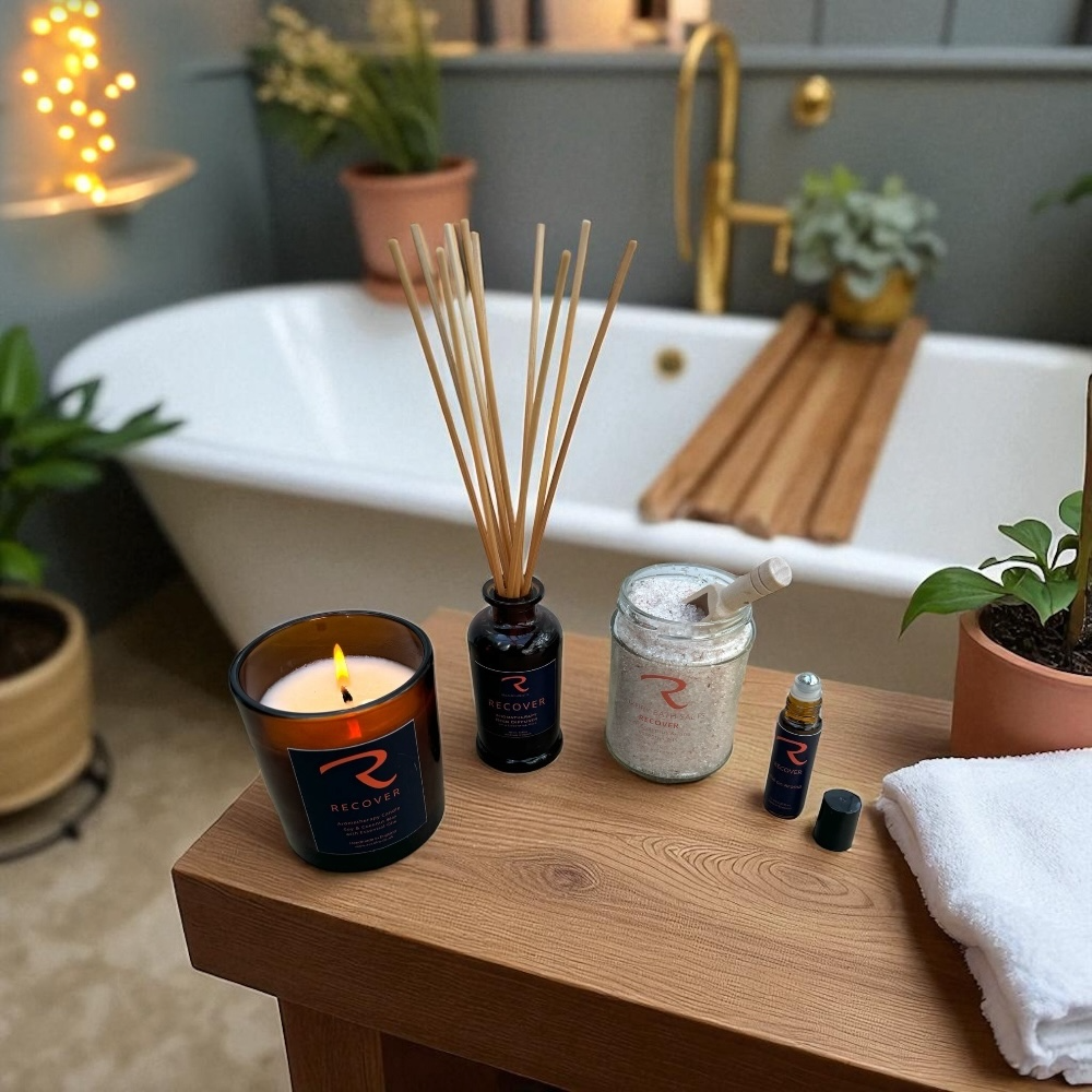 Recover Wellness Ritual by ReCalm Holistic, ReCalm Holistic have everything you need to make your home a wellness retreat, each product is handmade using the finest natural ingredients, Spa Quality products to encourage you to have a few hours off each week to RELAX REJUVENATE RECOVER and RECALM.  Just choose your mood and keep adding your your weekly ritual box, take into your bathroom, shut the door and set up your little retreat to recharge your energy reserves.