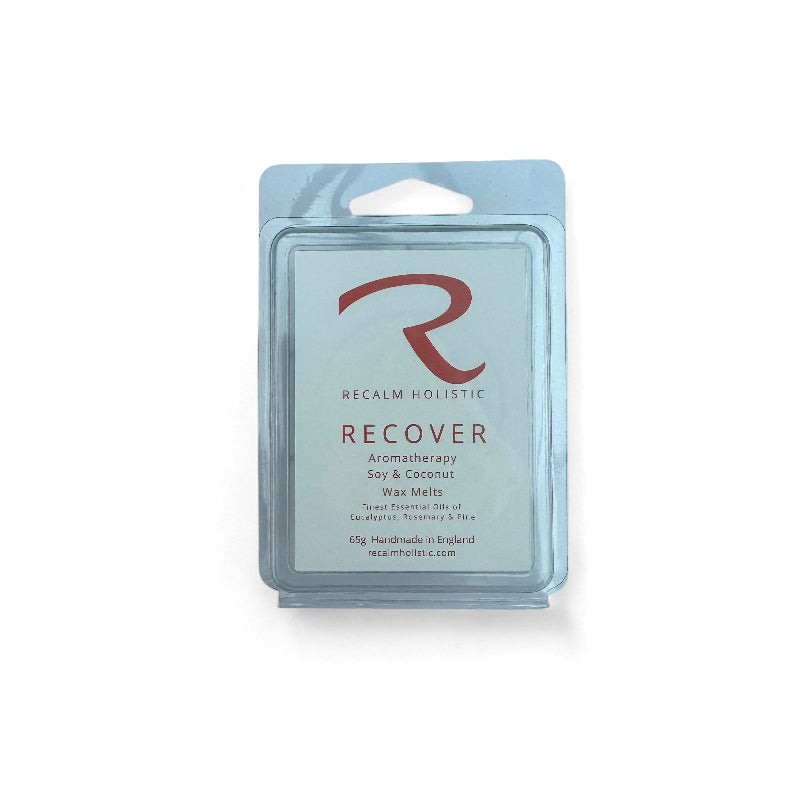Recalm Holistic Recover aromatherapy wax melt packaging on a white background