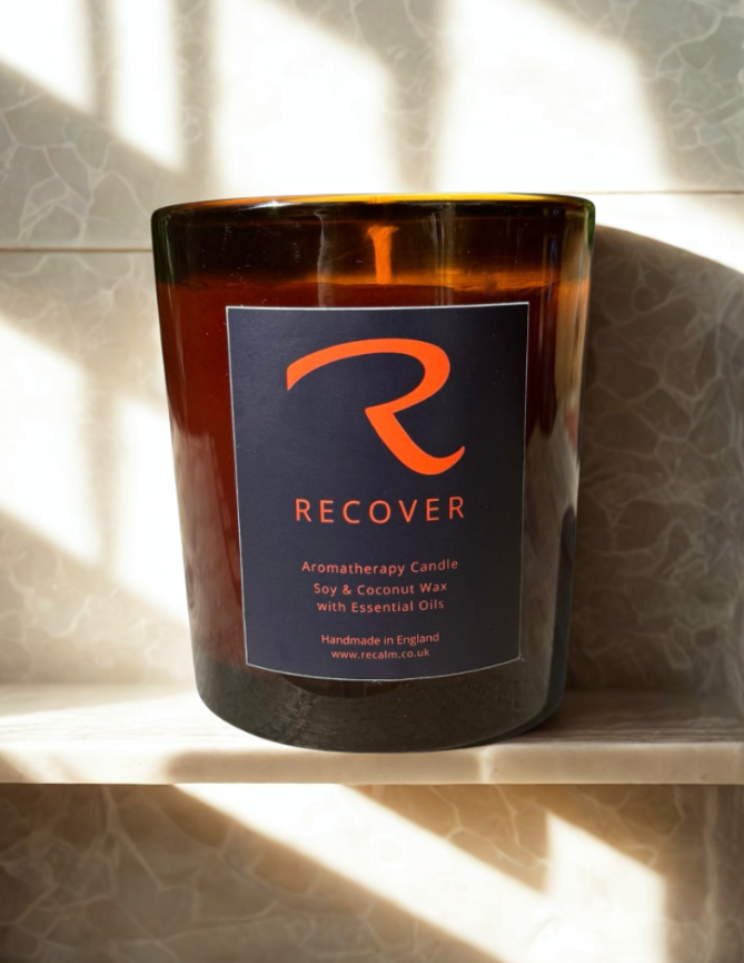 Recover Candle, by ReCalm Holistic, with 100% pure essential oils and soy and coconut wax, this is therapy in a jar, the finest Aromatherapy Candles in the UK