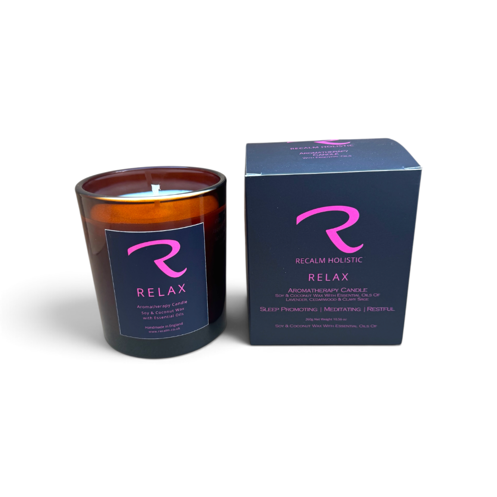 Relax Aromatherapy Candle Sleep promoting, meditating, restful blend of Lavender, Cedarwood and Clary Sage, eco friendly soy and coconut wax candle with pure essential oils, 100% natural 