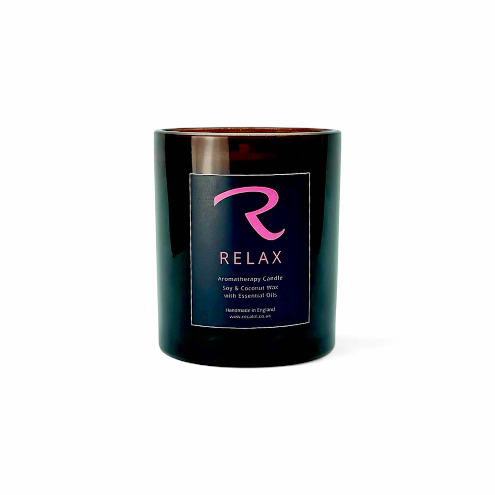 Relax Candle by ReCalm Holistic, Luxury Aromatherapy Candle with pure essential oils of Lavender, Cedarwood & Clary Sage, crafted to perfection, these are the finest candles you will find in the UK, luxury spa quality, known as 'Therapy in a Jar' 100% natural plant based ingredients, you will struggle to find any better candle on the market.