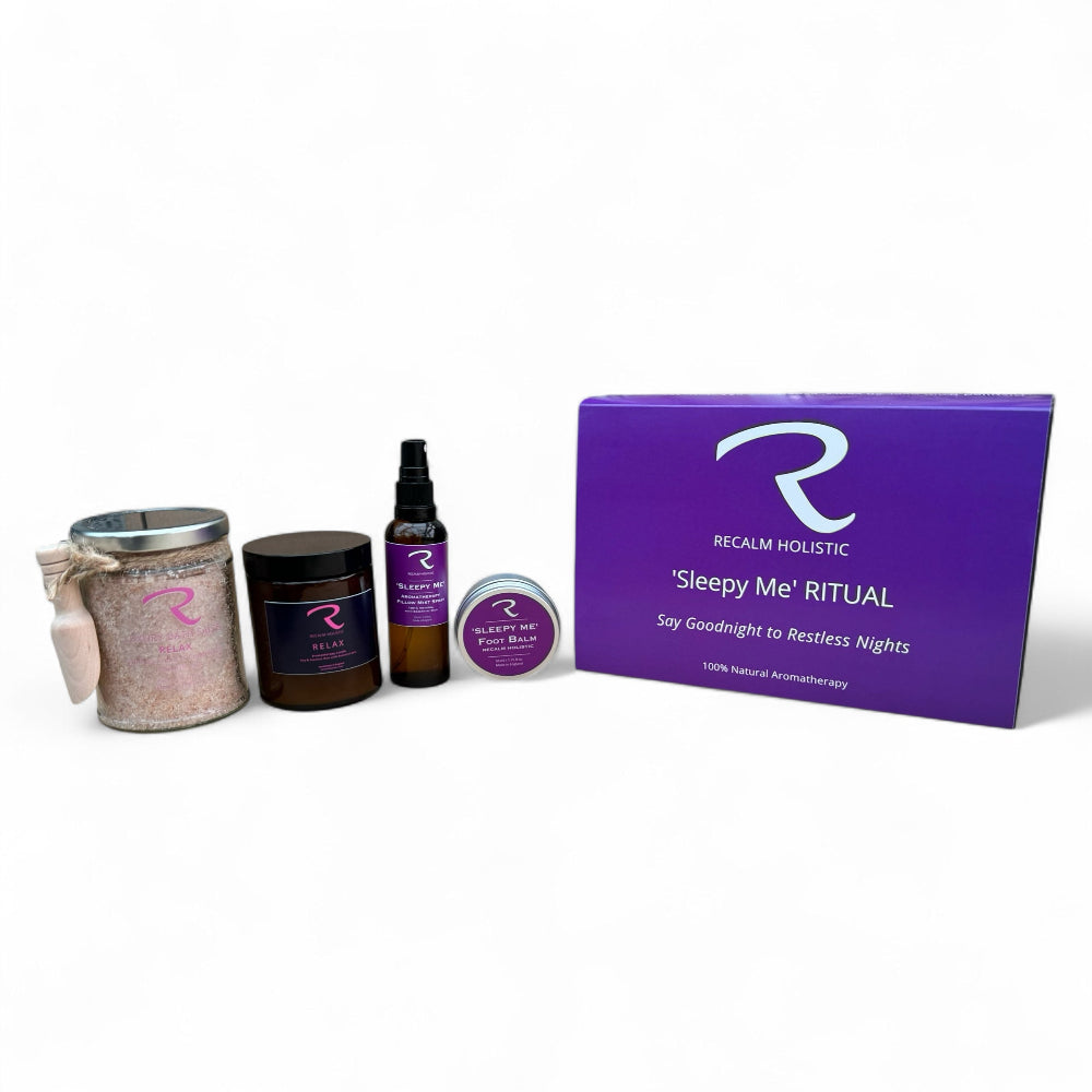 Collection of Recalm Holistic products to aid a good nights sleep, luxury products used together to create your bedtime ritual